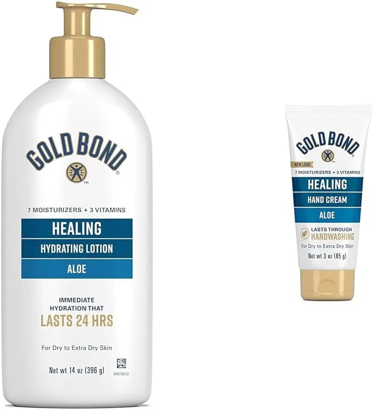 Gold Bond Healing Hydrating Lotion, 14 oz., With Aloe, Moisturizes, Immediate 24-Hour Hydration & Healing Hand Cream, 3 oz., With Aloe, Moisture That Lasts Through Handwashing