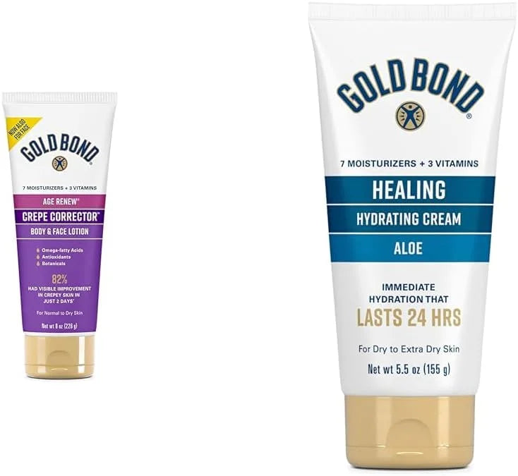 Gold Bond Age Renew Crepe Corrector Body Lotion 8 oz. and Healing Skin Therapy Lotion with Aloe 5.5 oz. Bundle