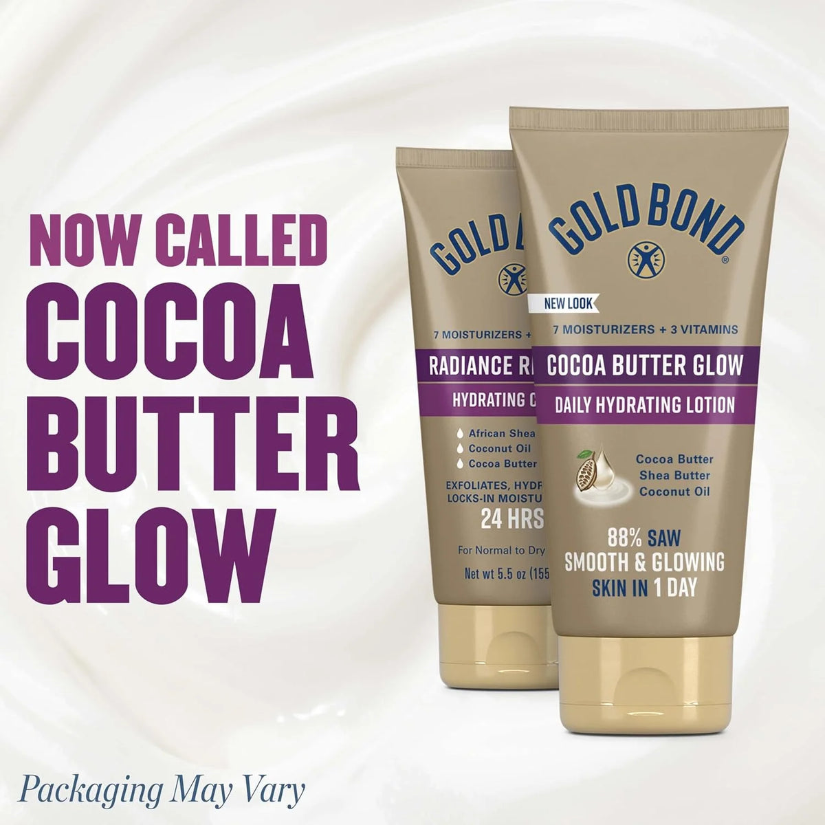 Gold Bond Cocoa Butter Glow Daily Hydrating Lotion with Shea Butter, Cocoa Butter & Coconut Oil, Exfoliating Moisturizer for Dry Skin, 5.5 oz. (Pack of 2)