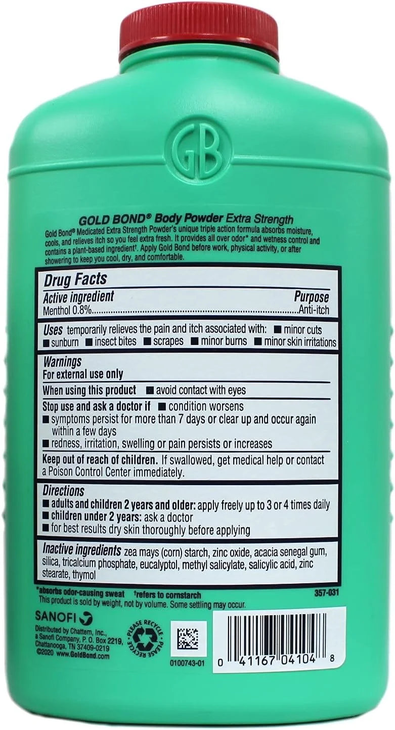 Gold Bond Extra Strength Medicated Body Powder 10 oz., Cooling, Absorbing & Itch Relief (Pack of 3)