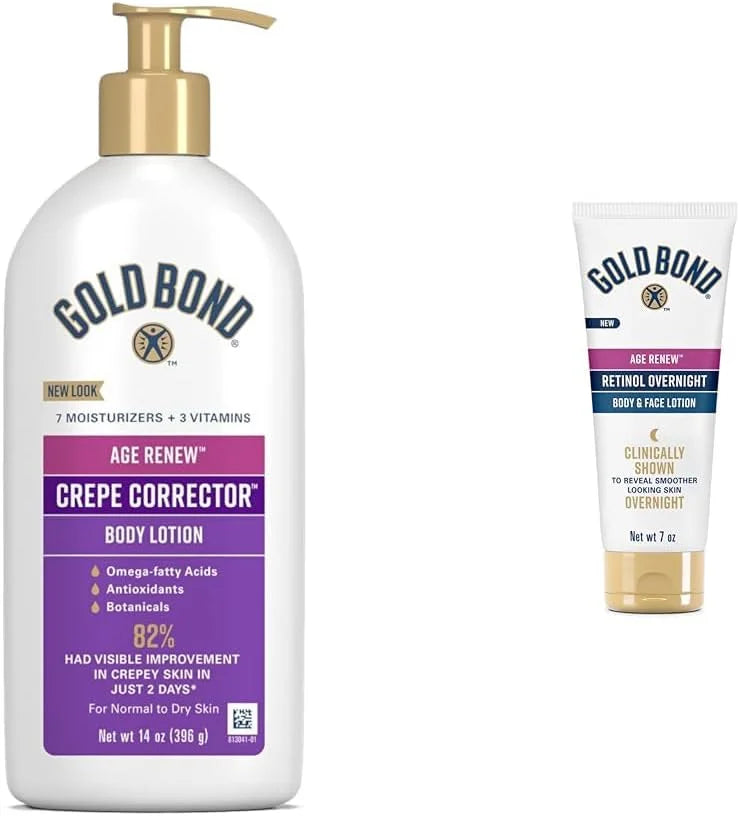 Gold Bond Age Renew Crepe Corrector Body Lotion, Replenishing & Smoothing Formula, 14 oz. & Age Renew Retinol Overnight Body & Face Lotion, With Retinol & Peptide Complex, 7 oz.