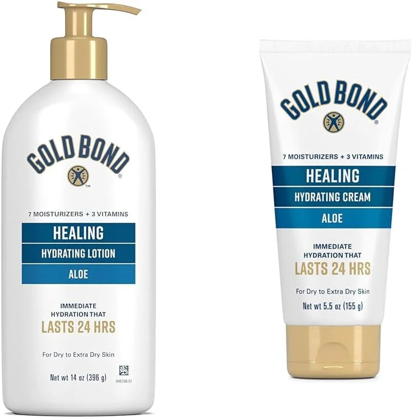 Gold Bond Healing Hydrating Lotion, 14 oz., With Aloe, Moisturizes, Immediate 24-Hour Hydration & Healing Skin Therapy Lotion with aloe 5.5 oz., Non-Greasy & Hypoallergenic