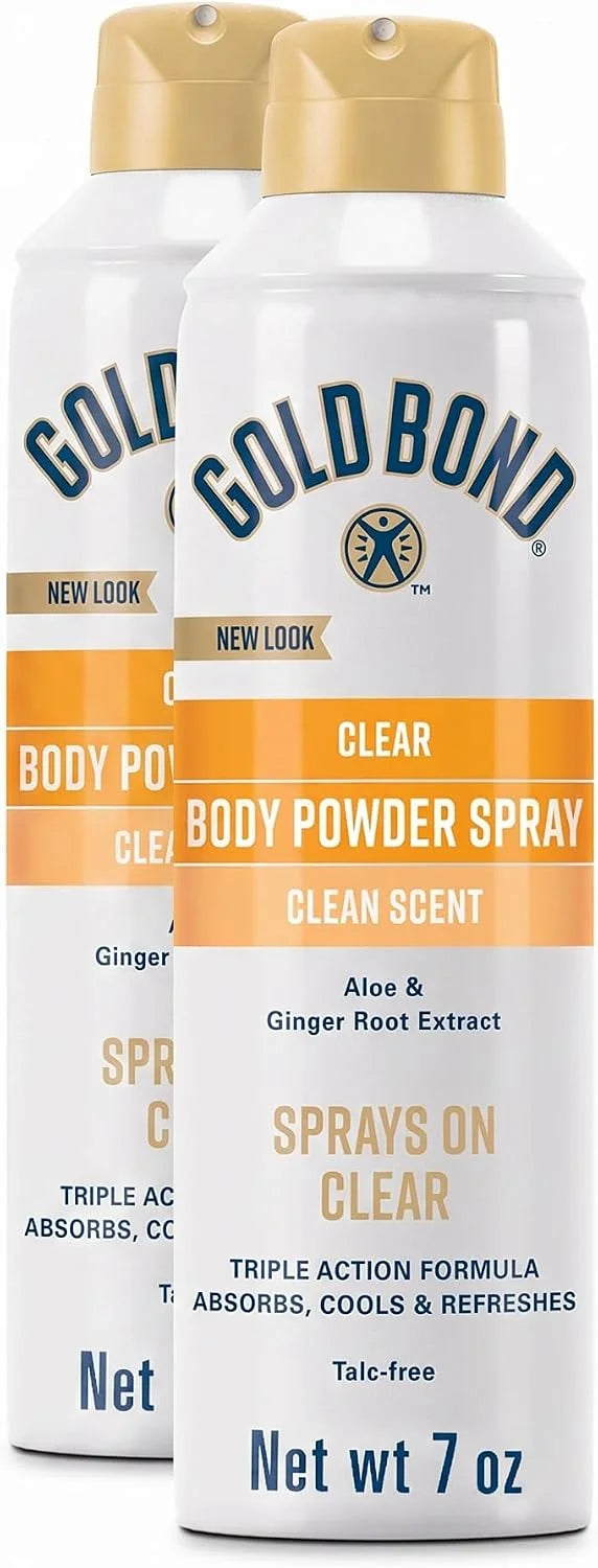 Gold Bond No Mess Clear Invisible Body Powder Spray, 7 oz., Absorbs Odor-Causing Sweat (Pack of 2)