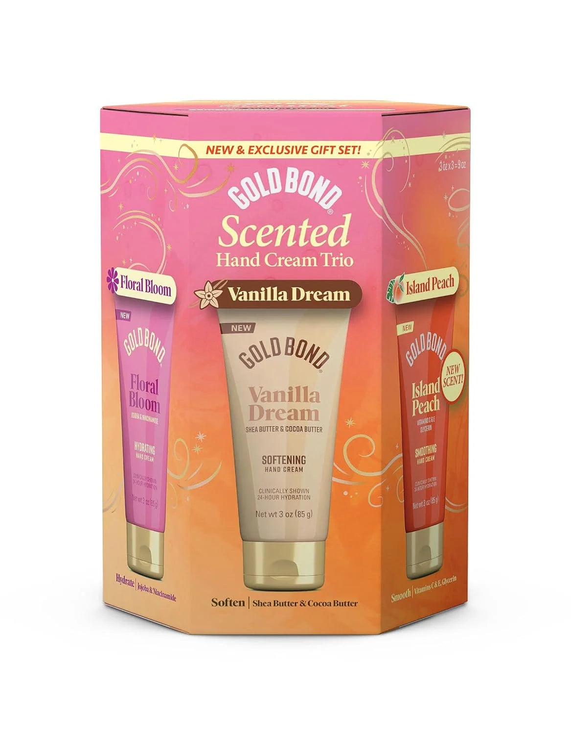 Gold Bond Scented Hand Cream Travel Size Lotion Gift Set 3-pack, 3 oz. each