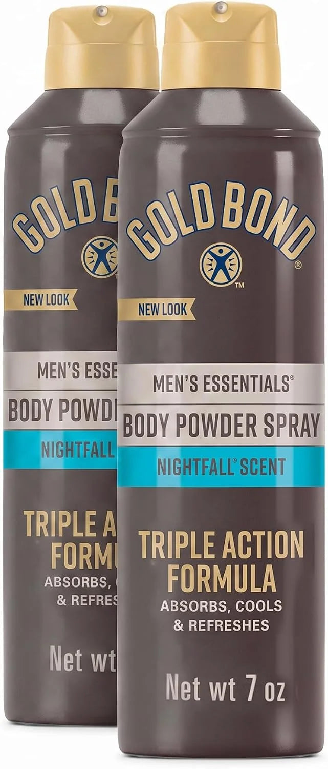 Gold Bond Men's Essentials Talc-Free Body Powder Spray | 7 oz | Pack of 2 | Nightfall Scent | Wetness Protection