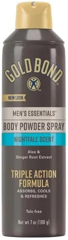 Gold Bond Men's Essentials Talc-Free Body Powder Spray | 7 oz | Pack of 2 | Nightfall Scent | Wetness Protection