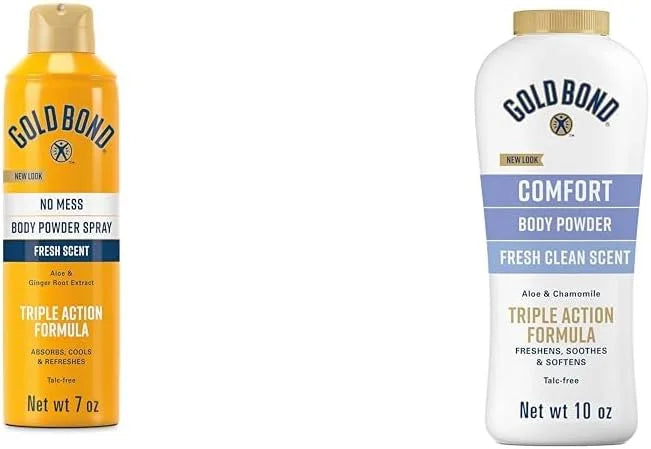 Gold Bond No Mess Talc-Free Body Powder Spray 7 oz. Fresh Scent & Comfort Body Powder 10 oz. Talc-Free Fresh Clean Scent Bundle