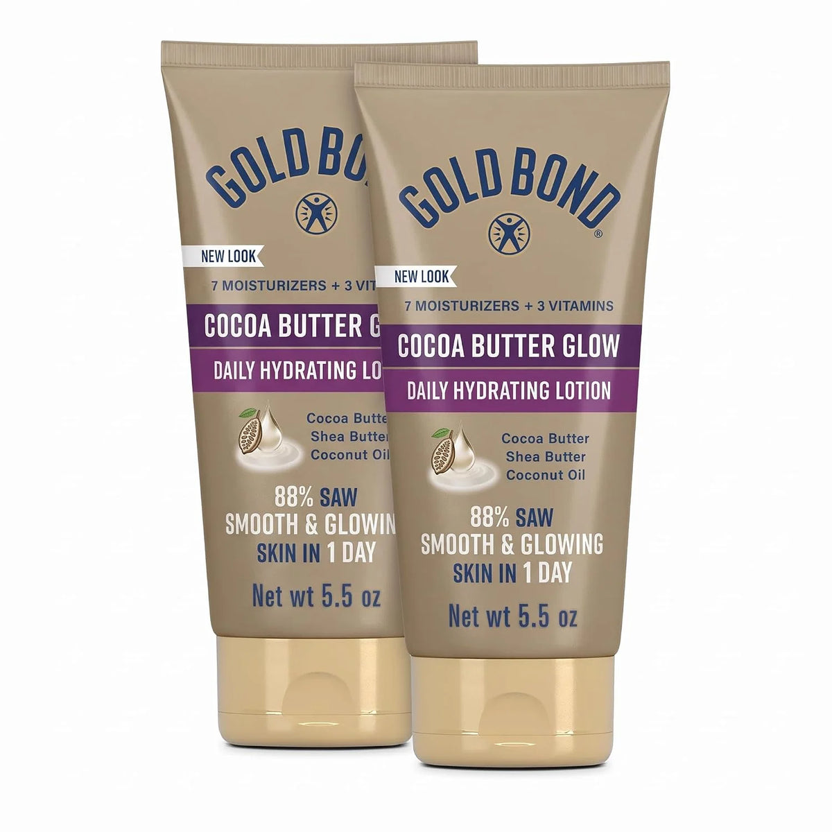 Gold Bond Cocoa Butter Glow Daily Hydrating Lotion with Shea Butter, Cocoa Butter & Coconut Oil, Exfoliating Moisturizer for Dry Skin, 5.5 oz. (Pack of 2)