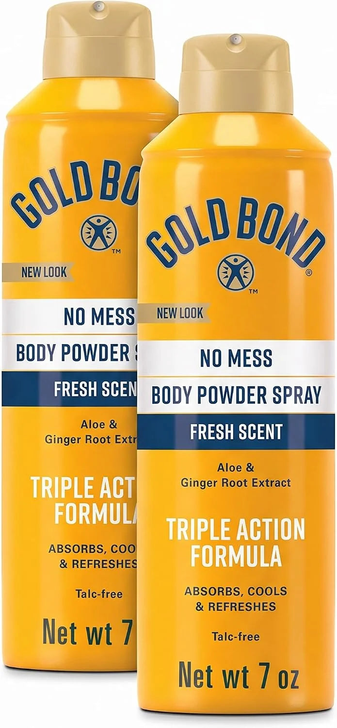Gold Bond No Mess Talc-Free Body Powder Spray, 7 oz., Fresh Scent, With a Triple Action Formula (Pack of 2)